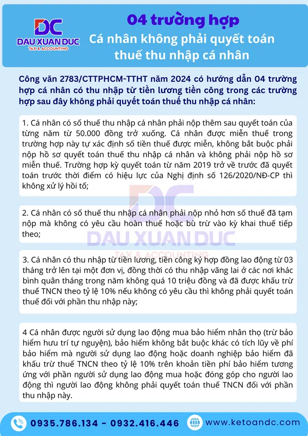 04 trường hợp cá nhân không phải quyết toán thuế thu nhập cá nhân theo hướng dẫn mới nhất của cơ quan thuế