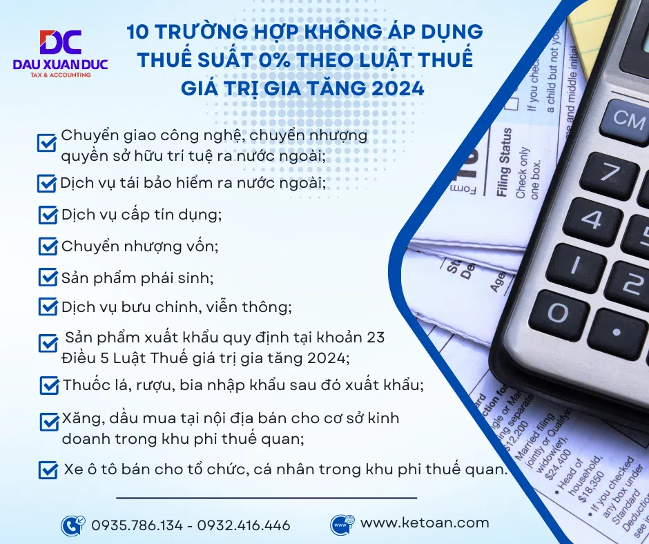 10 trường hợp Không áp dụng thuế suất 0% theo Luật Thuế giá trị gia tăng 2024