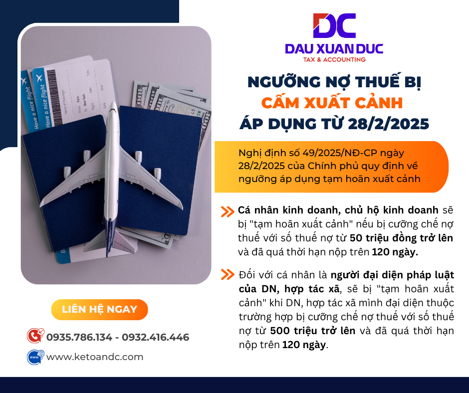 Ngưỡng nợ thuế bị cấm xuất cảnh áp dụng từ 28/2/2025