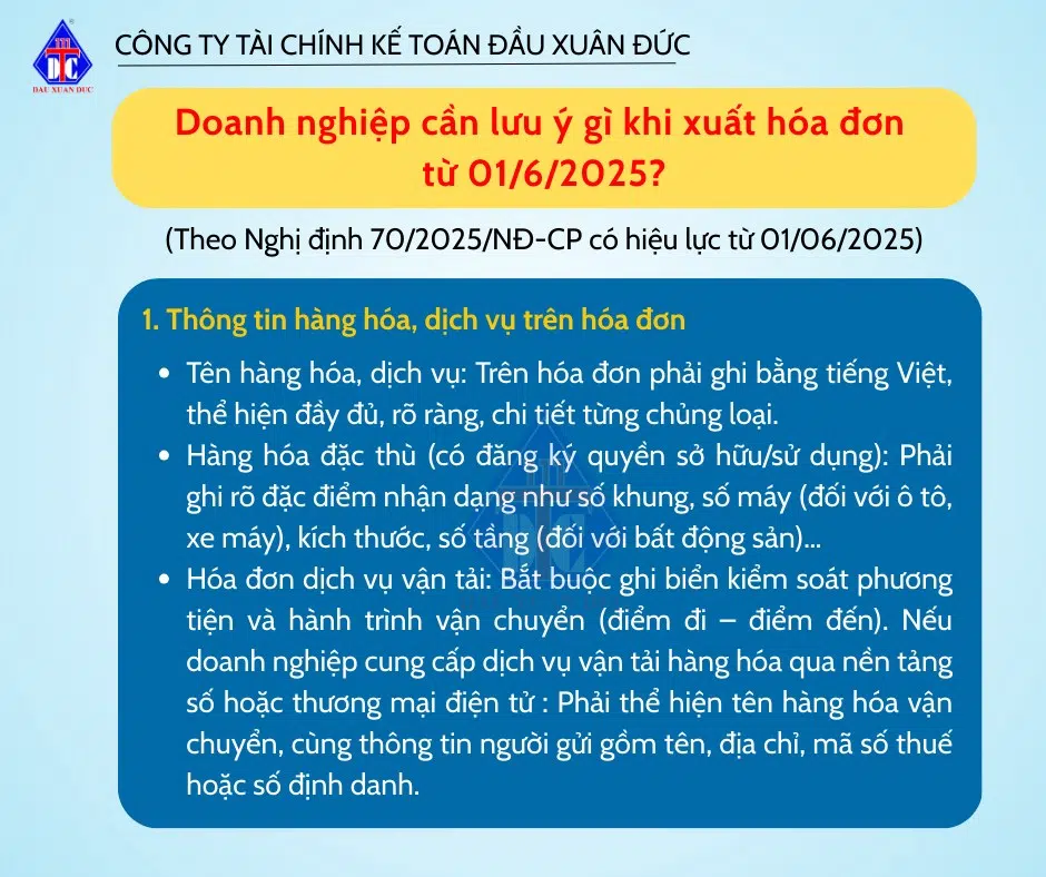 DOANH NGHIỆP CẦN LƯU Ý GÌ KHI XUẤT HÓA ĐƠN TỪ 01/6/2025?