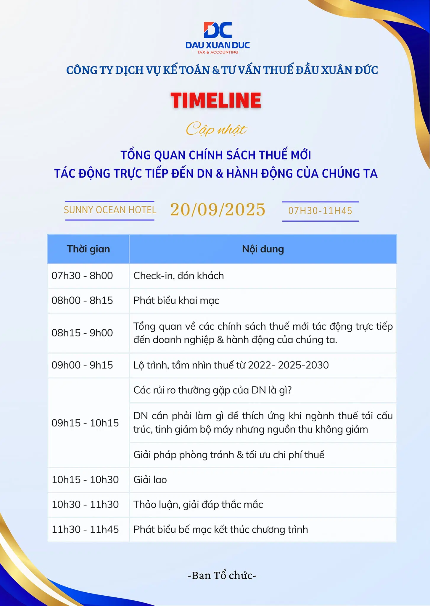 TIMELINE CHƯƠNG TRÌNH
